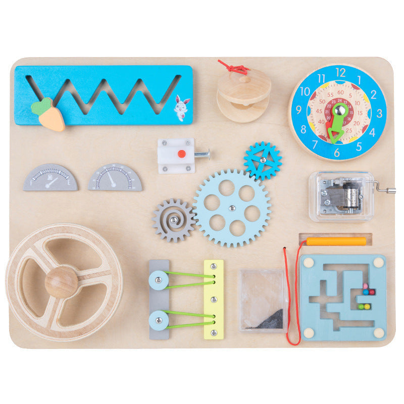 Kinmilo Montessori steering wheel, dressing, gears and practical-life wooden busy board – detail 35