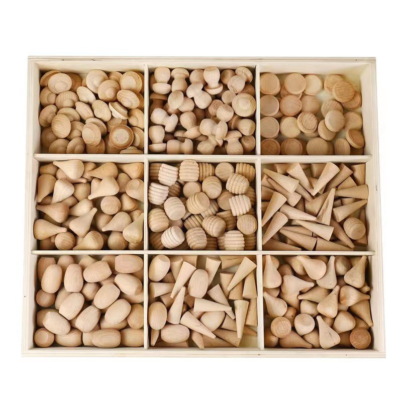 Kinmilo Nine wooden loose part shapes in natural wood