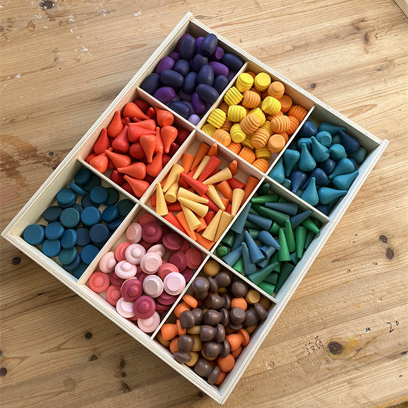 Kinmilo Compartment wooden colored loose part assortment