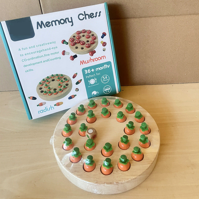Wooden memory game colour grouping rules and carrot peg close-up