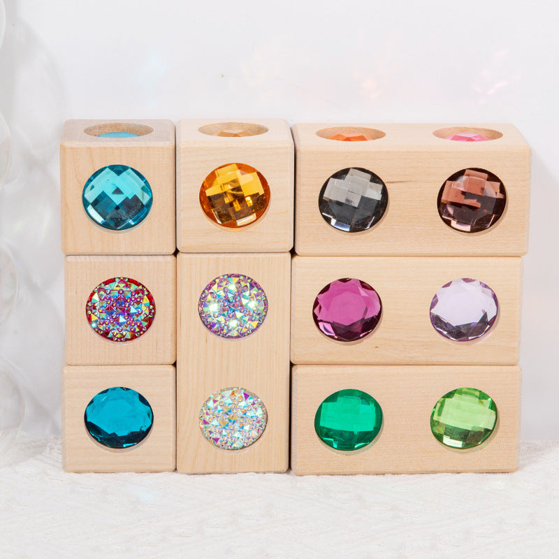 Wooden jewel color matching blocks and sensory geometry play view 6
