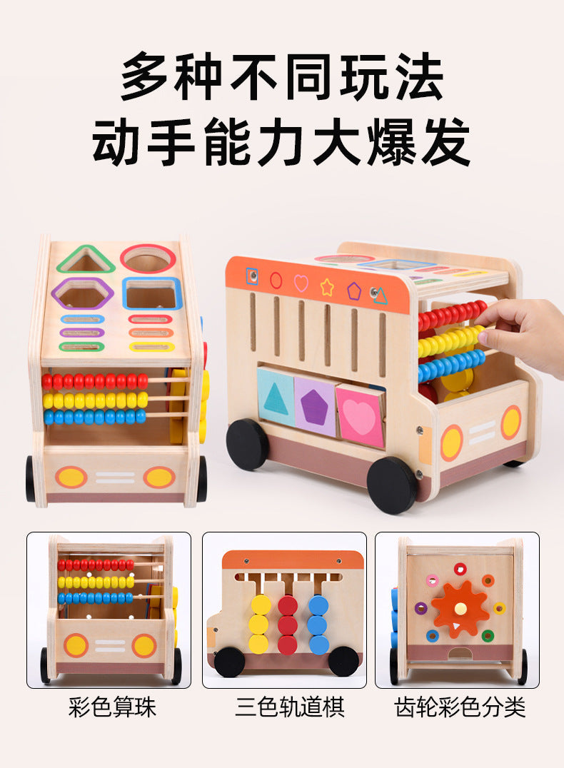 Wooden shape sorter house or multi activity bus toy detailed photo 45