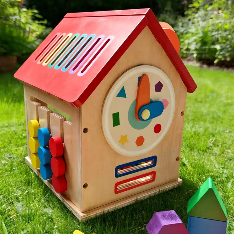 Wooden shape sorter house or multi activity bus toy detailed photo 49