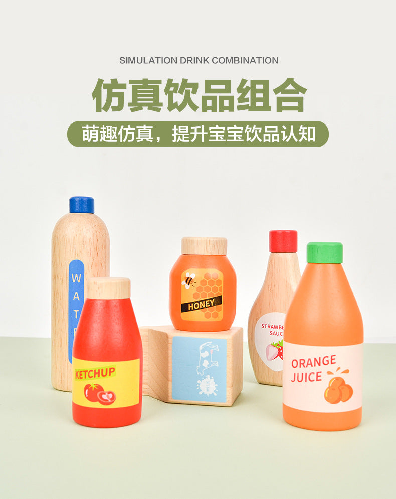 Wooden pretend play condiments three-bottle assortment