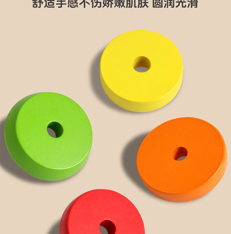 Four fruit Montessori wooden ring stacking toy product and detail photo 27