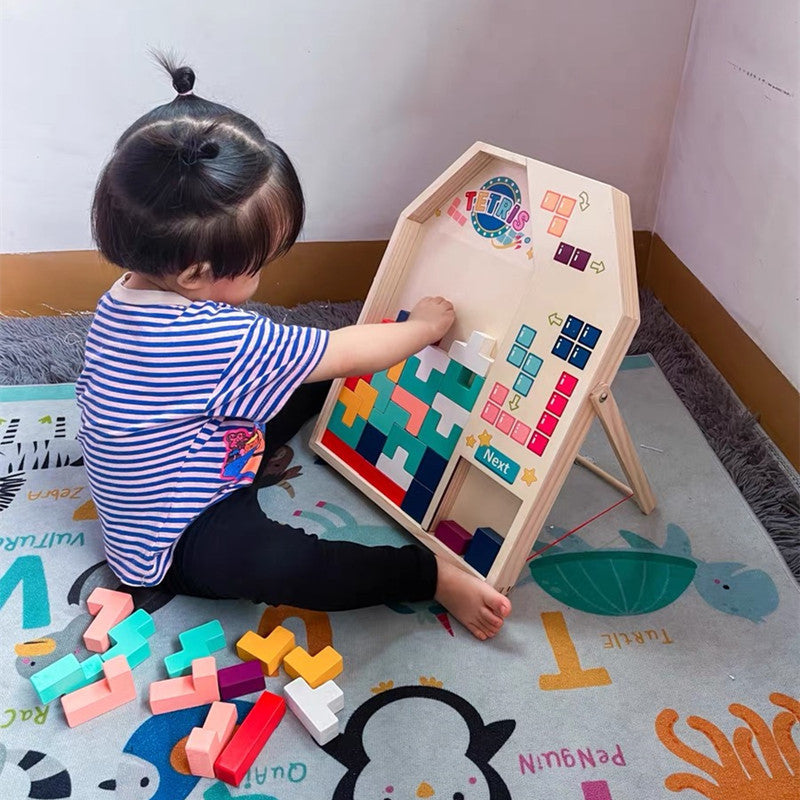 Kinmilo Montessori-inspired wooden Tetris puzzle visual reference 3