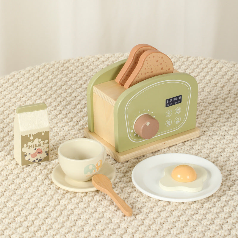 Kinmilo wooden mini kitchen appliance pretend play coffee maker, toaster and mixer detail view 7