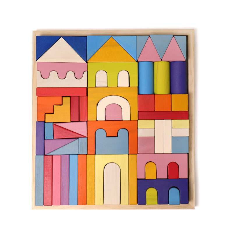 Kinmilo rainbow colored wooden construction blocks mosaic and geometric pattern design 1