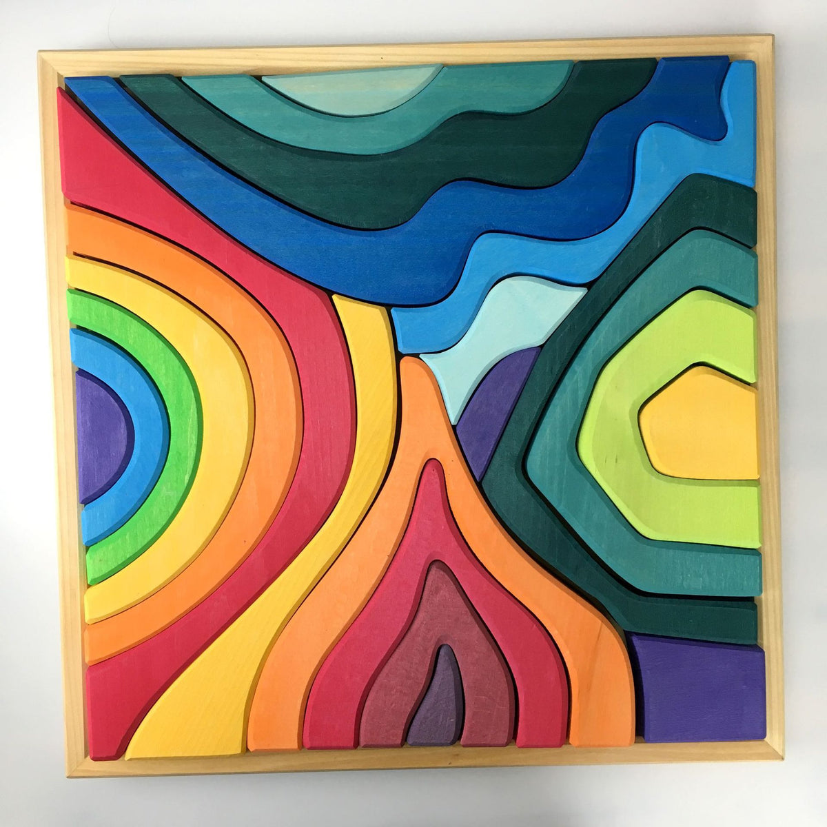 Kinmilo rainbow colored wooden construction blocks mosaic and geometric pattern design 3