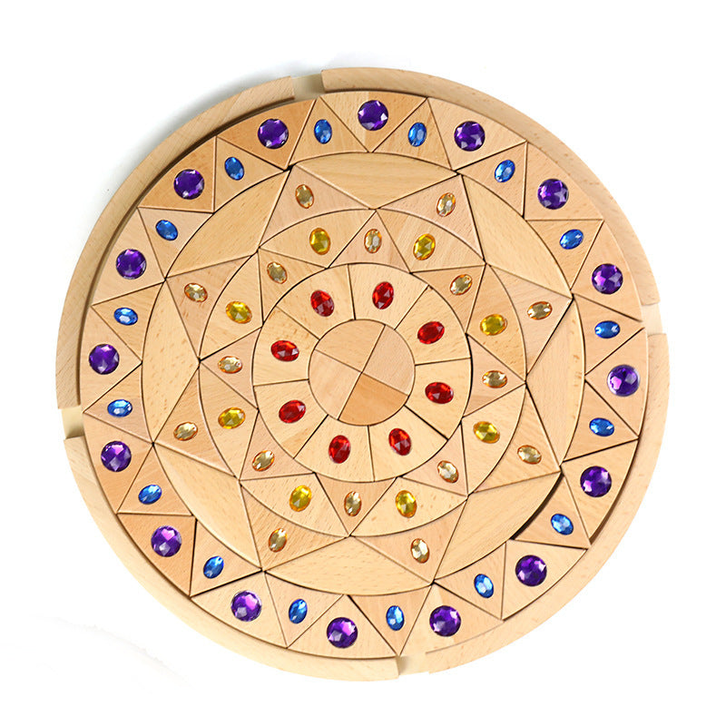 Kinmilo rainbow colored wooden construction blocks mosaic and geometric pattern design 5