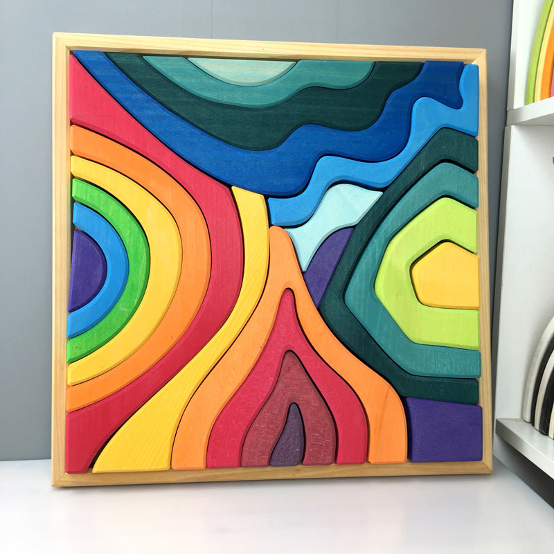 Kinmilo rainbow colored wooden construction blocks mosaic and geometric pattern design 8
