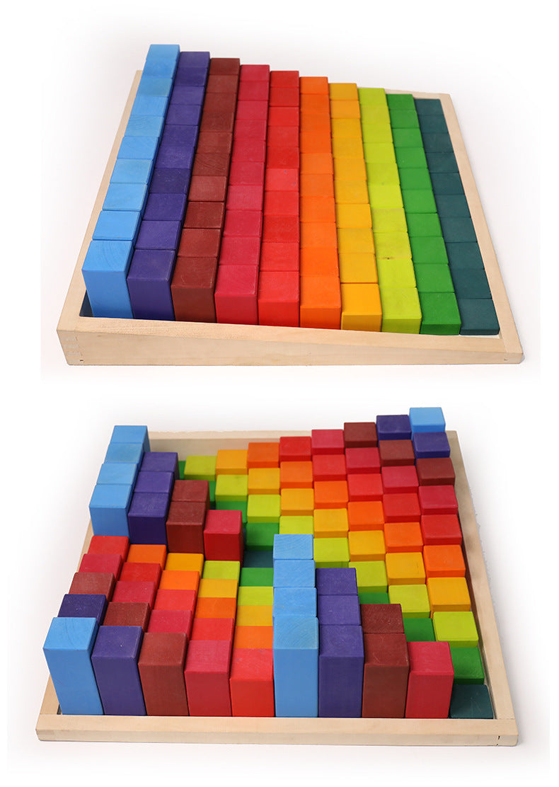 Kinmilo wooden colorful rainbow building blocks, geometric patterns and creative mosaic play detail 28