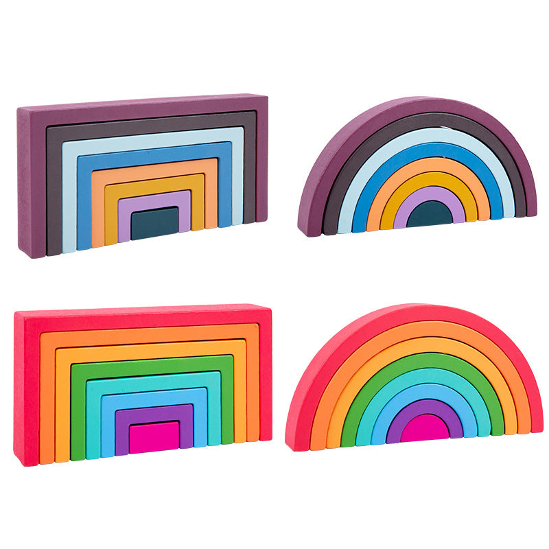 Rainbow wooden nesting blocks and stacking arches creative construction photo 8