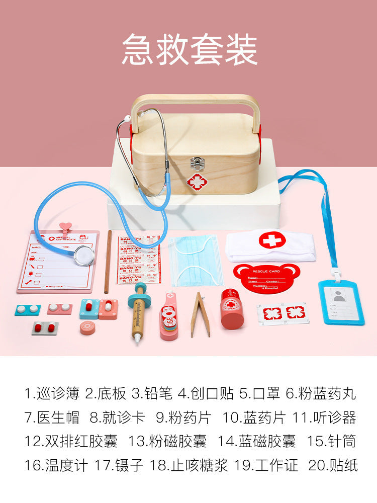 Kinmilo wooden doctor first aid rescue pretend play carry case, image 122