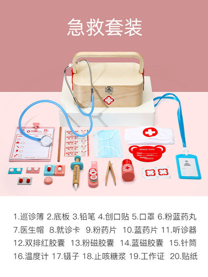 Kinmilo wooden doctor first aid rescue pretend play carry case, image 122