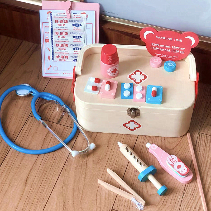 Kinmilo wooden doctor first aid rescue pretend play carry case, image 123