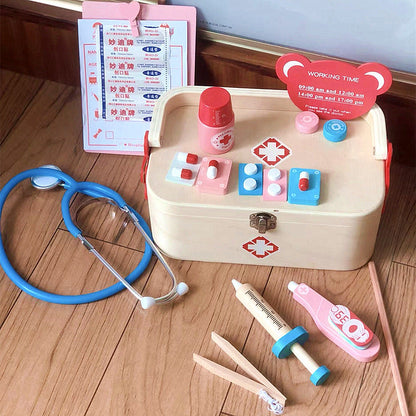 Kinmilo wooden doctor first aid rescue pretend play carry case, image 123