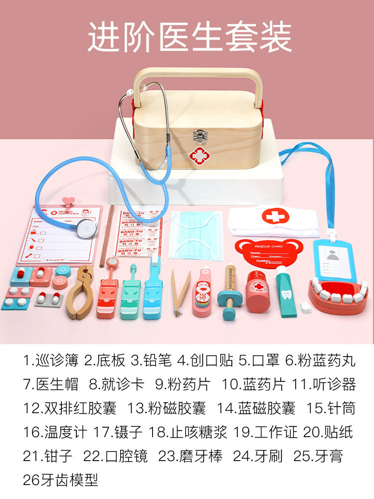 Kinmilo wooden doctor first aid rescue pretend play carry case, image 124