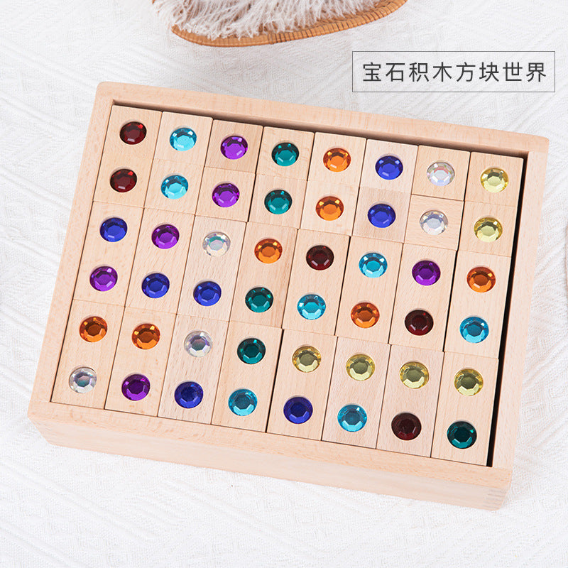 Kinmilo Rainbow Gem Wooden Building Blocks, Crystal Tiles & Spatial Construction – 8 Styles