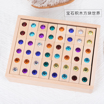 Kinmilo Rainbow Gem Wooden Building Blocks, Crystal Tiles & Spatial Construction – 8 Styles