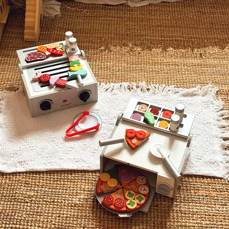 Kinmilo Wooden BBQ Grill, Pizza Oven & Pretend Cooking Sets – 3 Styles