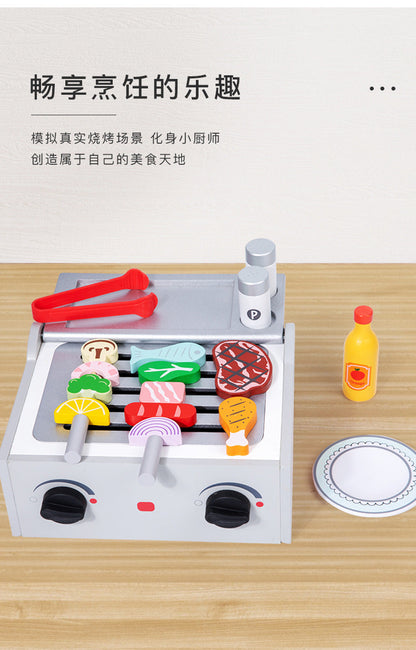 Kinmilo wooden barbecue grill and pizza oven pretend cooking set photo 234