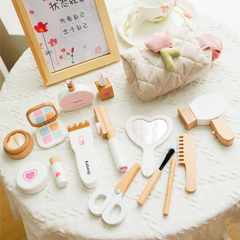 Kinmilo wooden princess vanity table pretend makeup set, image 36