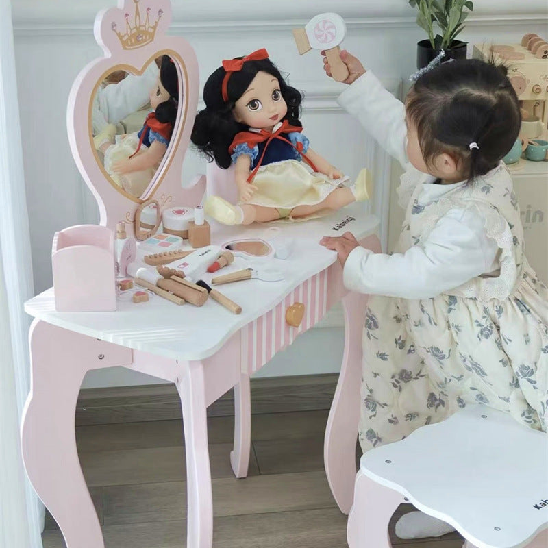 Kinmilo wooden princess vanity table pretend makeup set, image 37