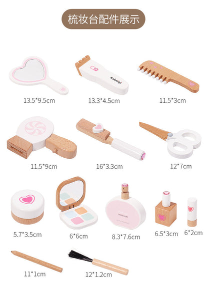 Kinmilo wooden princess vanity table pretend makeup set, image 49