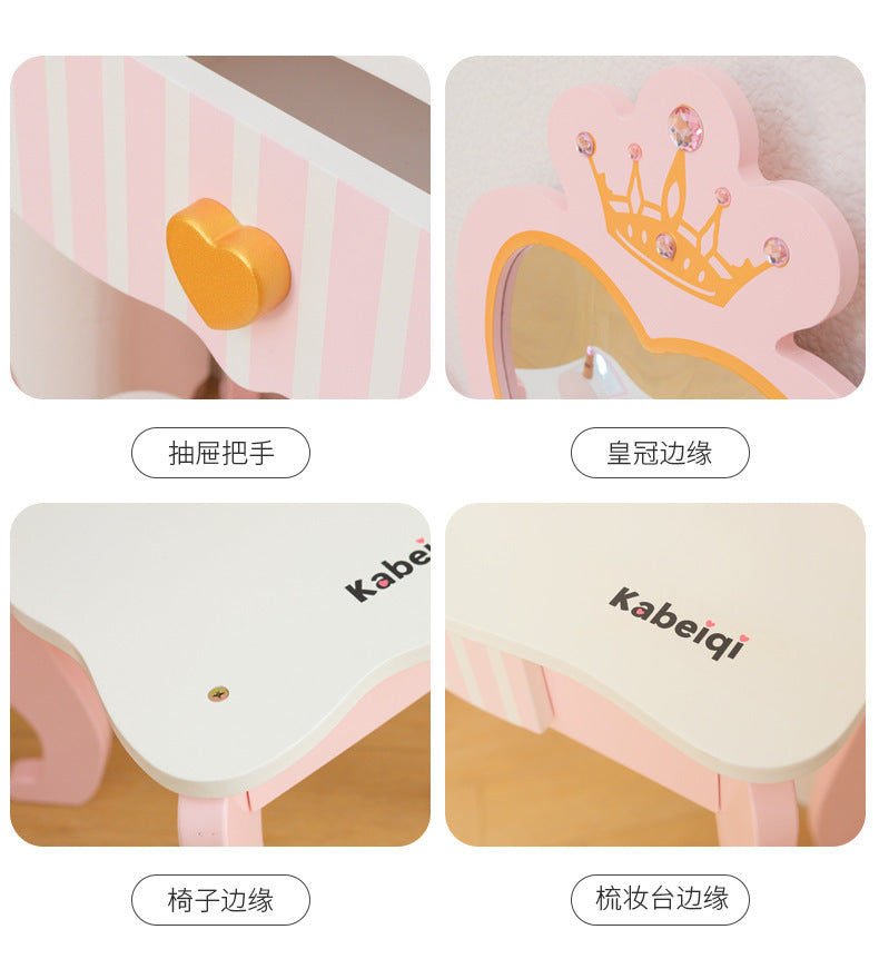 Kinmilo wooden princess vanity table pretend makeup set, image 50