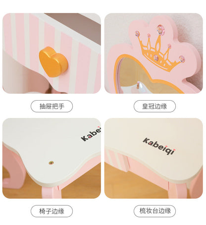 Kinmilo wooden princess vanity table pretend makeup set, image 50