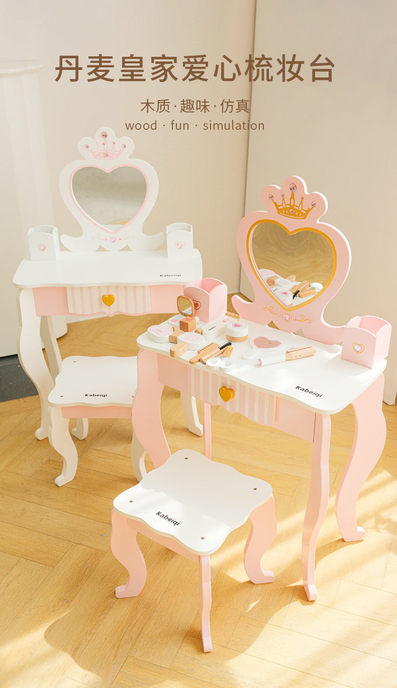 Kinmilo wooden princess vanity table pretend makeup set, image 52