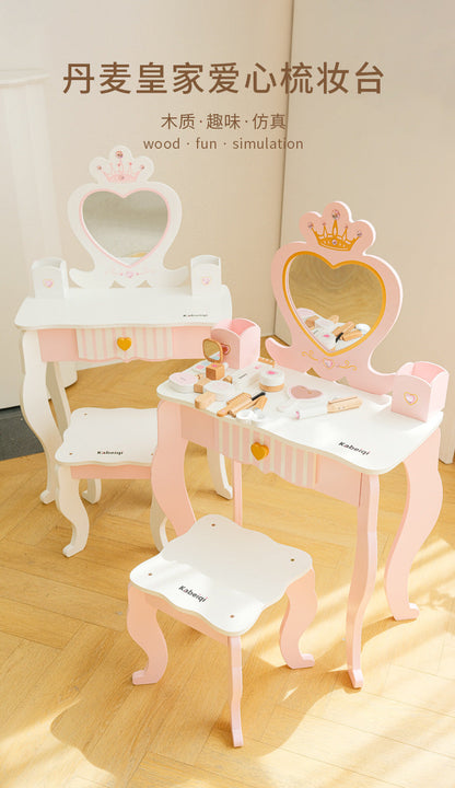 Kinmilo wooden princess vanity table pretend makeup set, image 52