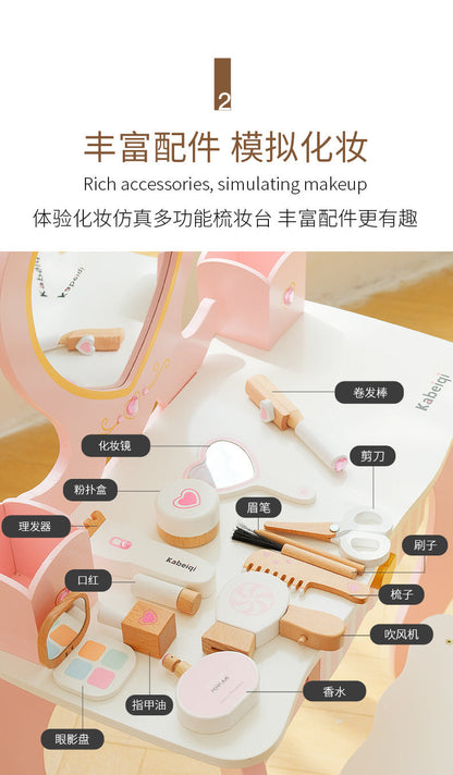 Kinmilo wooden princess vanity table pretend makeup set, image 53
