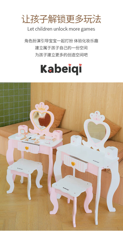 Kinmilo wooden princess vanity table pretend makeup set, image 55