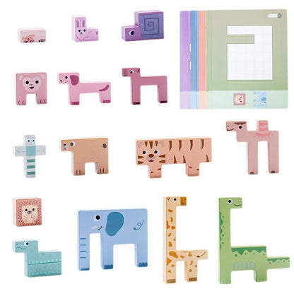 Montessori animal logic spatial wooden puzzle with cards