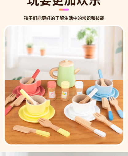 Kinmilo wooden pretend play kitchen dishes, cups, utensils and accessory details