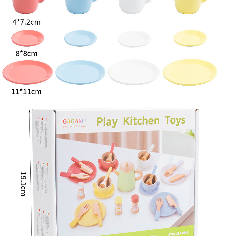 Kinmilo wooden pretend play kitchen dishes, cups, utensils and accessory details