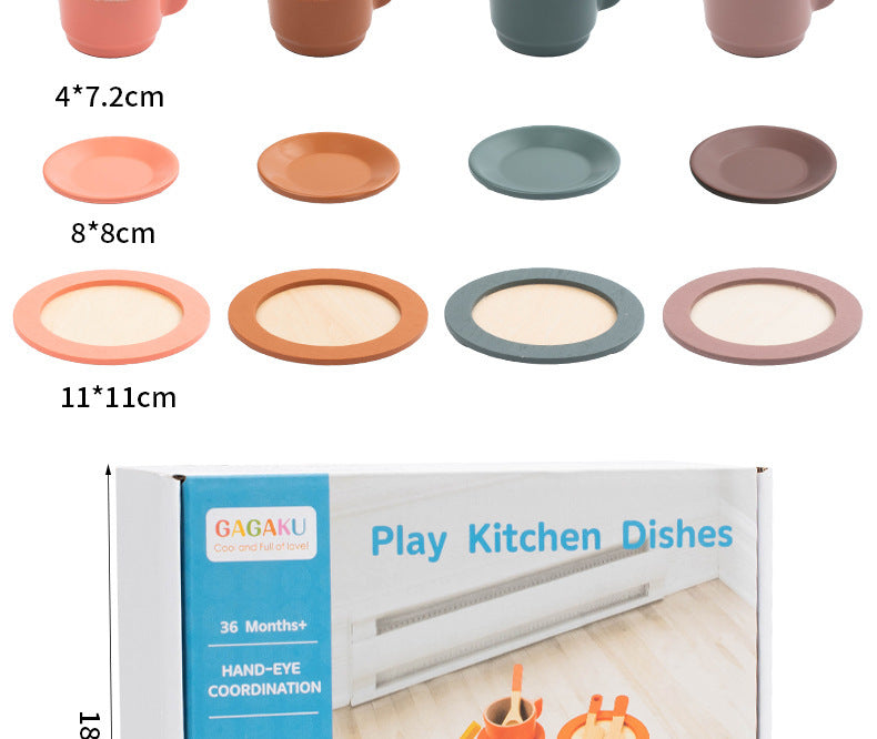 Kinmilo wooden pretend play kitchen dishes, cups, utensils and accessory details