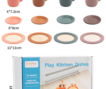 Kinmilo wooden pretend play kitchen dishes, cups, utensils and accessory details