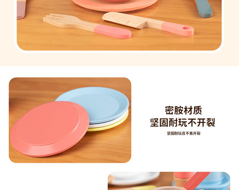 Kinmilo wooden pretend play kitchen dishes, cups, utensils and accessory details