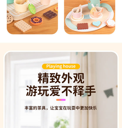 Kinmilo wooden afternoon tea set photo: product styling, accessory closeups and component sizes