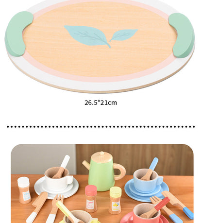 Kinmilo wooden afternoon tea set photo: product styling, accessory closeups and component sizes