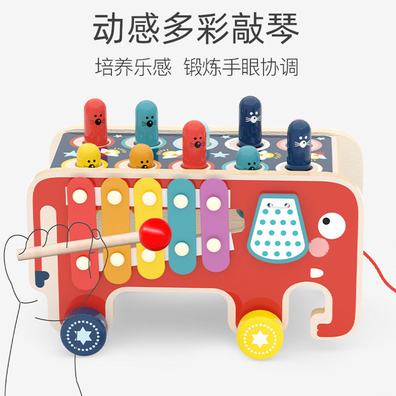 Red elephant xylophone bus front view