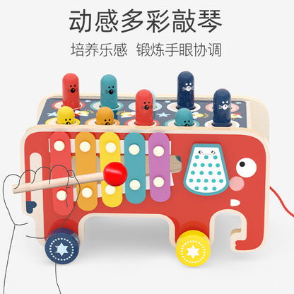 Red elephant xylophone bus front view