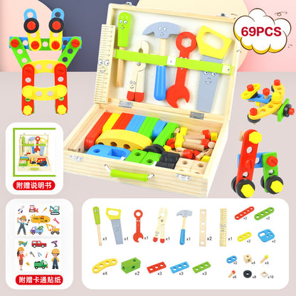 69-piece wooden tool construction workshop with case