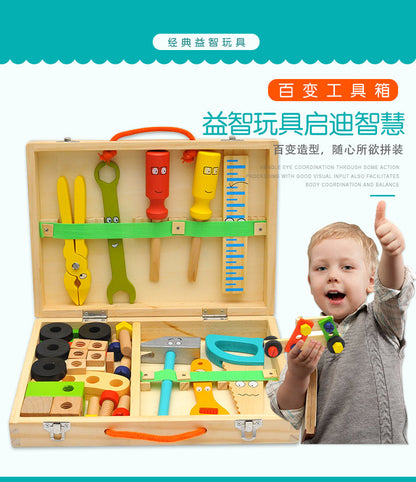 Wooden toolbox large assorted workshop tools for pretend building