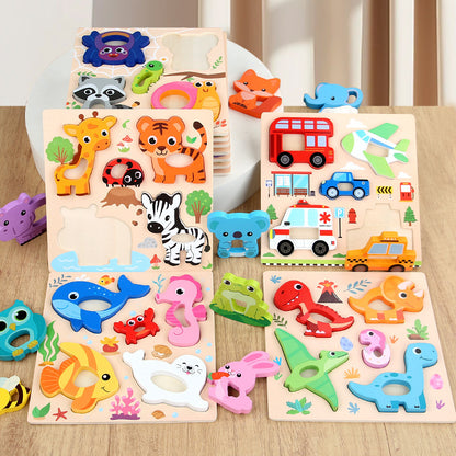 Kinmilo wooden 3D animal and vehicle grip puzzle – photo 01