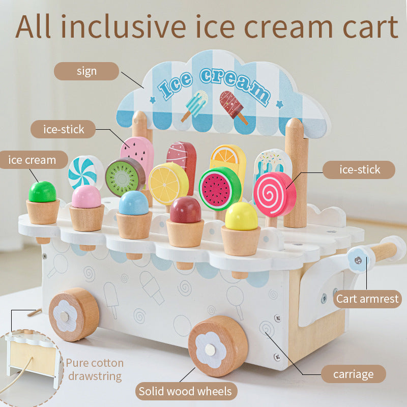 Kinmilo wooden pretend play ice cream cart and afternoon tea set