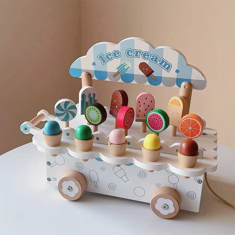 Kinmilo wooden pretend play ice cream cart and afternoon tea set